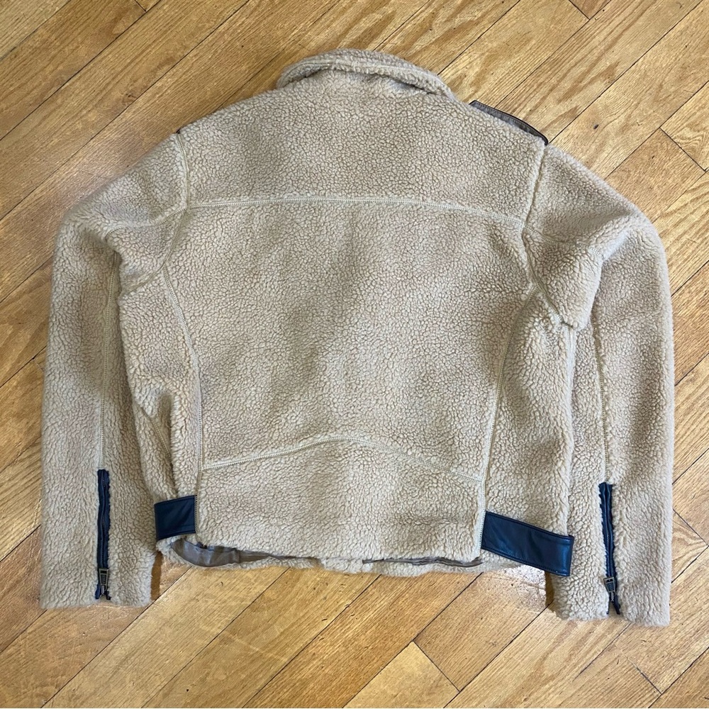 Polo by Ralph Lauren Beige and Black Sherpa Moto Biker Jacket Women’s Size Large - Picture 6 of 11